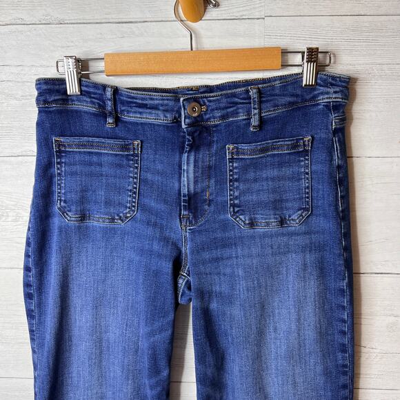 J Jill Jeans Womens Size 12P Medium Wash Wide Leg Patch Pockets Cotton Blend - Picture 5 of 16